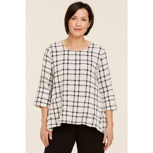 Niche Nilgun Derman Tunic Blouse Asymmetric Hem Crinkle Windowpane Check Large